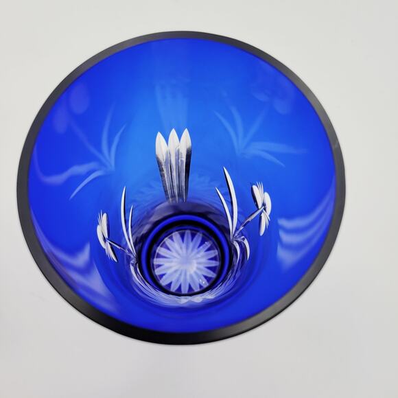 Vtg USSR Russian Badash Vase Cobalt Blue Cut to Clear Crystal Glass 10" - Picture 9 of 10